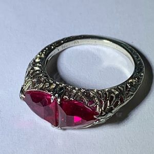 Antique Designer 14k Wh Gold Filigree Ring Rubies